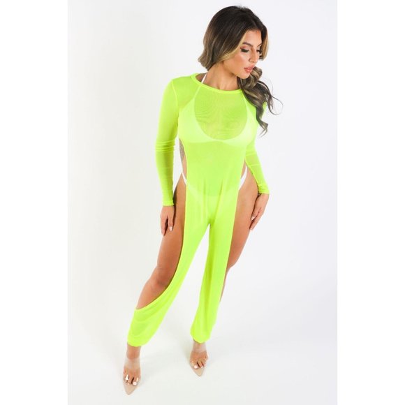 Women's Sexy Mesh Cover Up Jumpsuit Summer Bodycon Beachwear Suits Long Sleeve - Picture 7 of 11